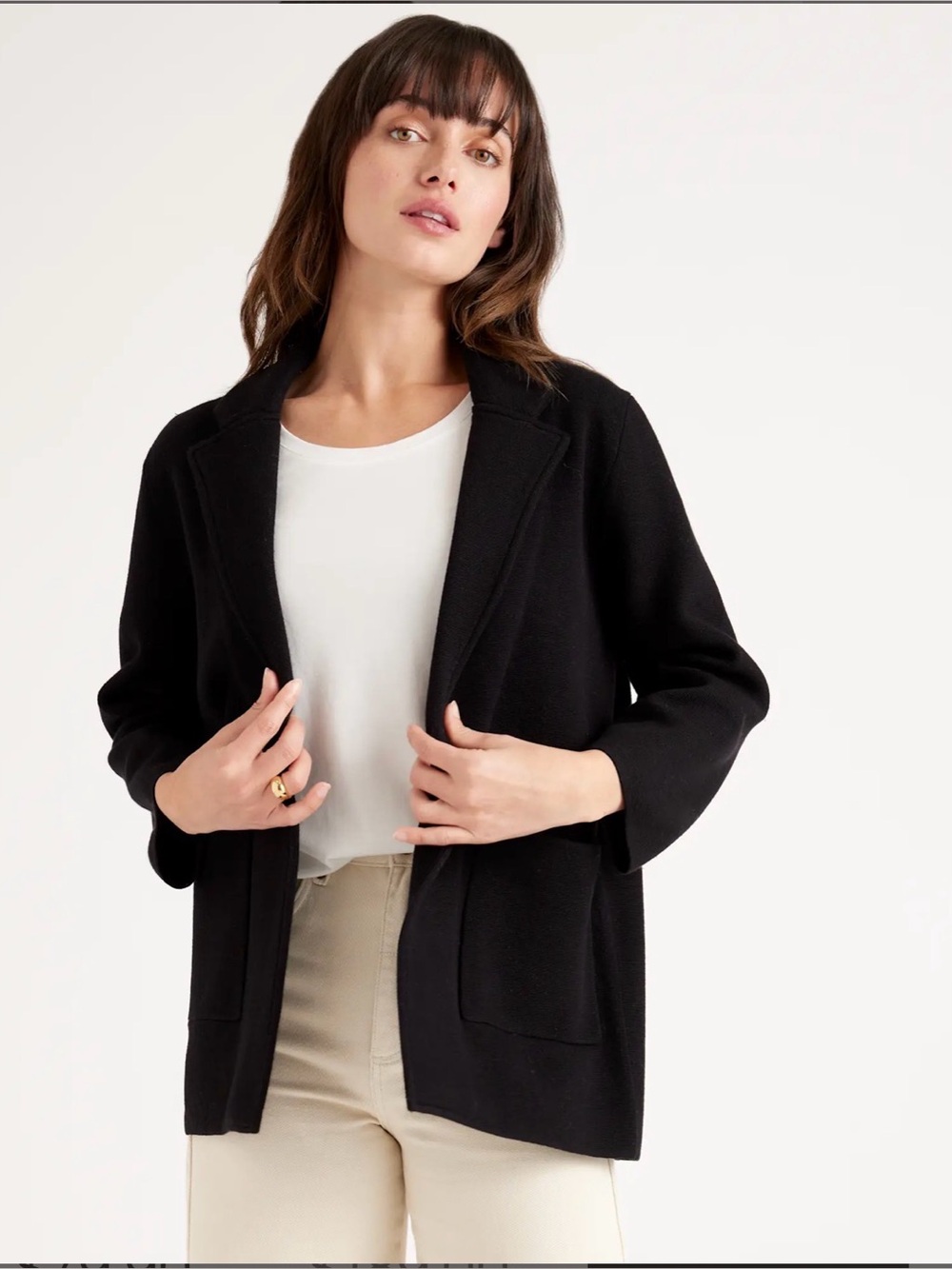 Quince 100% Organic Cotton Knit Blazer in Black Size Small